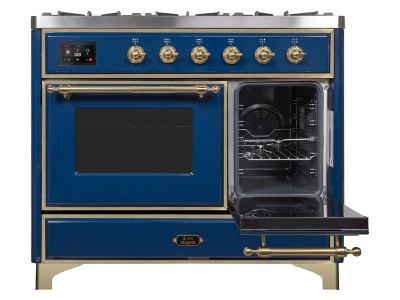 40" ILVE Majestic II Dual Fuel Range with Brass Trim in Blue - UMD10FDNS3MBG-LP