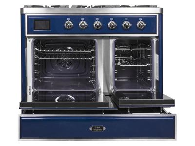 40" ILVE Majestic II Dual Fuel Range with Chrome Trim in Blue - UMD10FDNS3MBC-LP