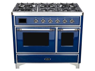 40" ILVE Majestic II Dual Fuel Range with Chrome Trim in Blue - UMD10FDNS3MBC-LP