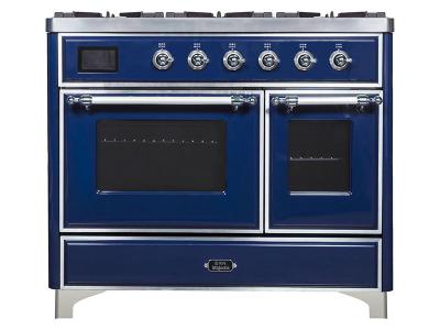 40" ILVE Majestic II Dual Fuel Range with Chrome Trim in Blue - UMD10FDNS3MBC-LP