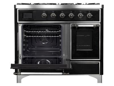 40" ILVE Majestic II Dual Fuel Range with Chrome Trim in Glossy black - UMD10FDNS3BKC-NG