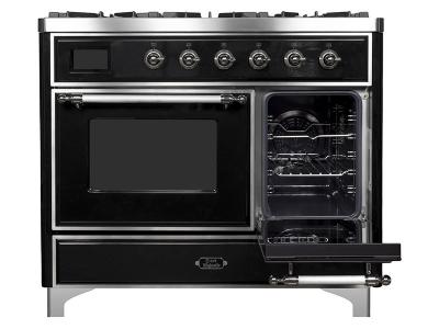 40" ILVE Majestic II Dual Fuel Range with Chrome Trim in Glossy Black - UMD10FDNS3BKC-LP