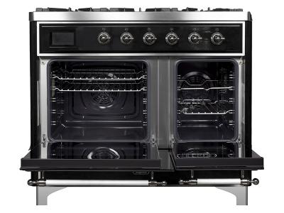 40" ILVE Majestic II Dual Fuel Range with Chrome Trim in Glossy Black - UMD10FDNS3BKC-LP