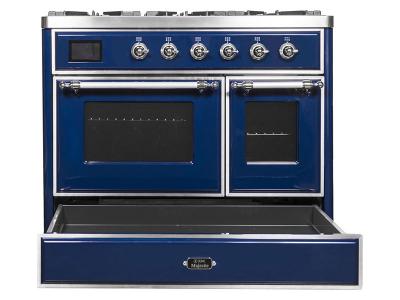 40" ILVE Majestic II Dual Fuel Range with Chrome Trim in Blue - UMD10FDNS3MBC-NG