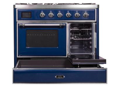 40" ILVE Majestic II Dual Fuel Range with Chrome Trim in Blue - UMD10FDNS3MBC-NG