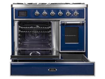 40" ILVE Majestic II Dual Fuel Range with Chrome Trim in Blue - UMD10FDNS3MBC-NG