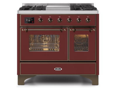 40" ILVE Majestic II Dual Fuel Range with Bronze Trim in Burgundy - UMD10FDNS3BUB-LP