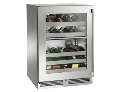 24" Perlick Indoor Signature Series Left-Hinge Dual-Zone Wine Reserve in Stainless Steel Glass Door - HP24DS42LL