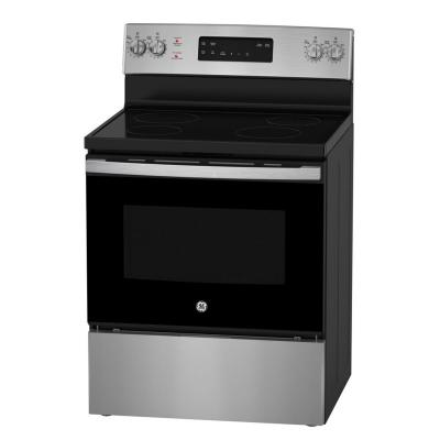 30"  GE 5.0 Cu. Ft. Freestanding Electric Self Cleaning Range with Hi - Lo Broil Dual Bake Element and Storage Drawer - JCB630SVSS