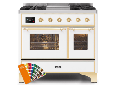 40" ILVE 3.82 Cu. Ft. Majestic II Dual Fuel Liquid Propane Range in Custom RAL Color with Brass Trim - UMD10FDNS3/RALG LP