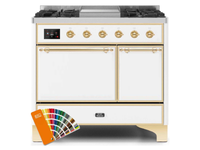 40" ILVE 3.82 Cu. Ft. Majestic II Dual Fuel Liquid Propane Range in Custom RAL Color with Brass Trim - UMD10FDQNS3/RALG LP