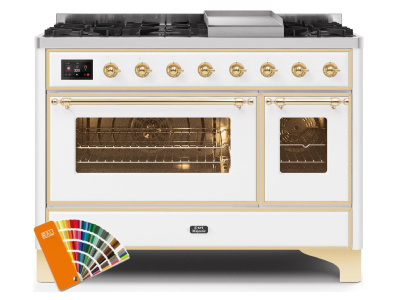 48" ILVE 5.02 Cu. Ft. Majestic II Dual Fuel Liquid Propane Range in Custom RAL Color with Brass Trim - UM12FDNS3/RALG LP