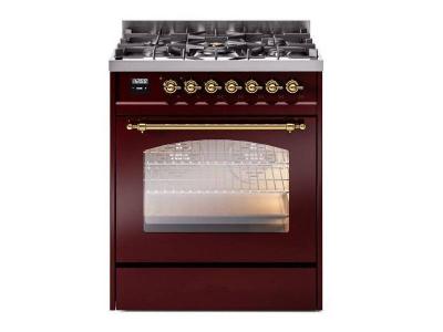 30" ILVE Nostalgie II Dual Fuel Freestanding Range with Brass Trim - UP30NMP/BUG LP