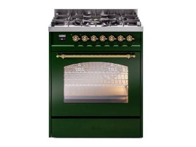 30" ILVE Nostalgie II Dual Fuel Freestanding Range with Brass Trim - UP30NMP/EGG LP