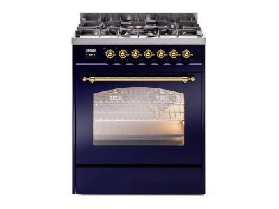 30" ILVE Nostalgie II Dual Fuel Freestanding Range with Brass Trim - UP30NMP/MBG LP