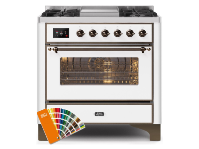 36" ILVE 3.5 Cu. Ft. Majestic II Dual Fuel Liquid Propane Range in Custom RAL Color with Bronze Trim - UM09FDNS3/RALB LP