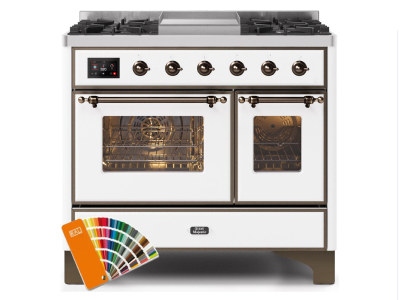 40" ILVE 3.82 Cu. Ft. Majestic II Dual Fuel Liquid Propane Range in Custom RAL Color with Bronze Trim - UMD10FDNS3/RALB LP