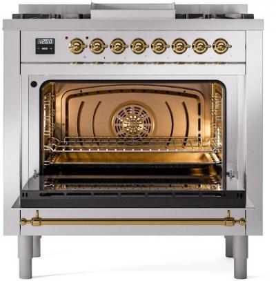 36" ILVE Professional Plus II Dual Fuel Liquid Propane Freestanding Range with Brass Trim - UP36FNMP/SSG LP