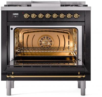 36" ILVE Professional Plus II Dual Fuel Liquid Propane Freestanding Range with Brass Trim - UP36FNMP/BKG LP