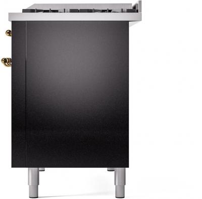 48" ILVE Nostalgie II Dual Fuel Liquid Propane Freestanding Range in Glossy Black with Brass Trim - UP48FNMP/BKG LP