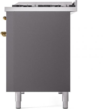 48" ILVE Nostalgie II Dual Fuel Liquid Propane Freestanding Range in Matte Graphite with Brass Trim - UP48FNMP/MGG LP