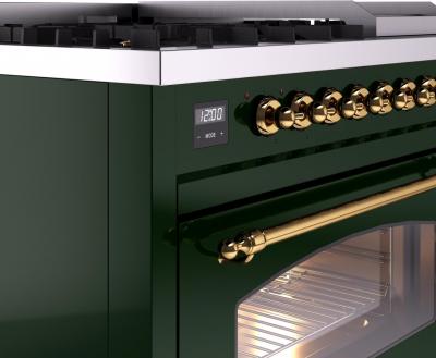 48" ILVE Nostalgie II Dual Fuel Liquid Propane Freestanding Range in Emerald Green with Brass Trim - UP48FNMP/EGG LP