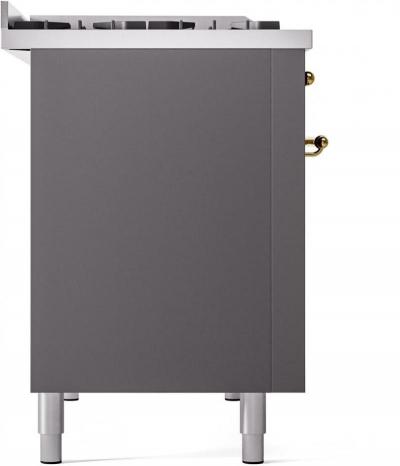 48" ILVE Nostalgie II Dual Fuel Natural Gas Freestanding Range in Matte Graphite with Brass Trim - UP48FNMP/MGG NG