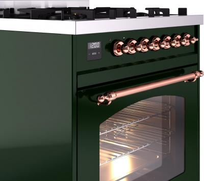 30" ILVE Nostalgie II Dual Fuel Natural Gas Freestanding Range in Emerald Green with Copper Trim - UP30NMP/EGP NG