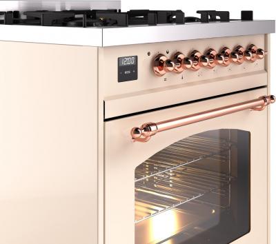 30" ILVE Nostalgie II Dual Fuel Natural Gas Freestanding Range in Antique White with Copper Trim - UP30NMP/AWP NG