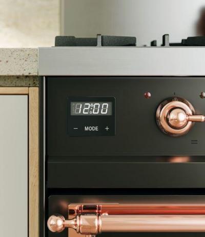 30" ILVE Nostalgie II Dual Fuel Natural Gas Freestanding Range in Glossy Black with Copper Trim - UP30NMP/BKP NG