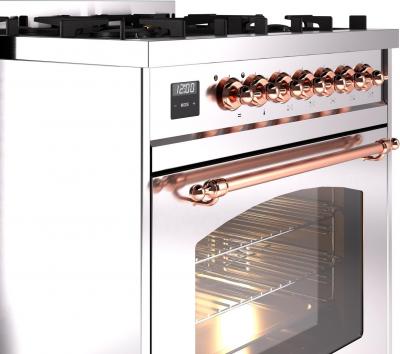 30" ILVE Nostalgie II Dual Fuel Natural Gas Freestanding Range in Stainless Steel with Copper Trim - UP30NMP/SSP NG