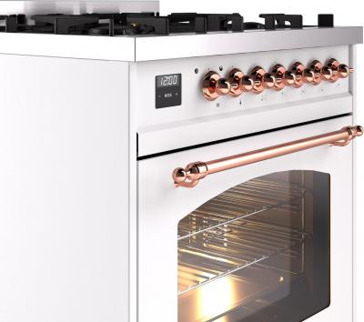 30" ILVE Nostalgie II Dual Fuel Natural Gas Freestanding Range in White with Copper Trim - UP30NMP/WHP NG