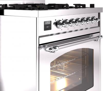 30" ILVE Nostalgie II Dual Fuel Liquid Propane Freestanding Range in Stainless Steel with Chrome Trim - UP30NMP/SSC LP