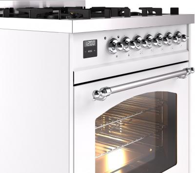 30" ILVE Nostalgie II Dual Fuel Liquid Propane Freestanding Range in  White with Chrome Trim - UP30NMP/WHC LP