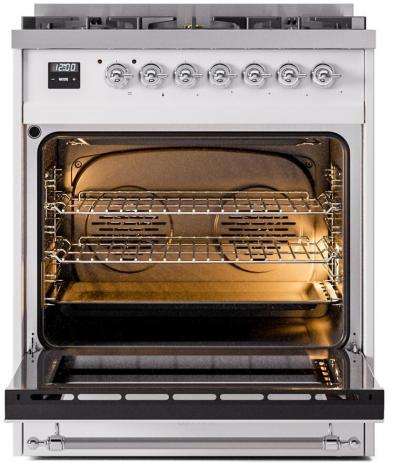 30" ILVE Nostalgie II Dual Fuel Liquid Propane Freestanding Range in  White with Chrome Trim - UP30NMP/WHC LP