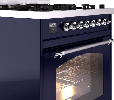 30" ILVE Nostalgie II Dual Fuel Liquid Propane Freestanding Range in Blue with Chrome Trim - UP30NMP/MBC LP