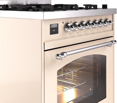 30" ILVE Nostalgie II Dual Fuel Liquid Propane Freestanding Range in Antique White with Chrome Trim - UP30NMP/AWC LP