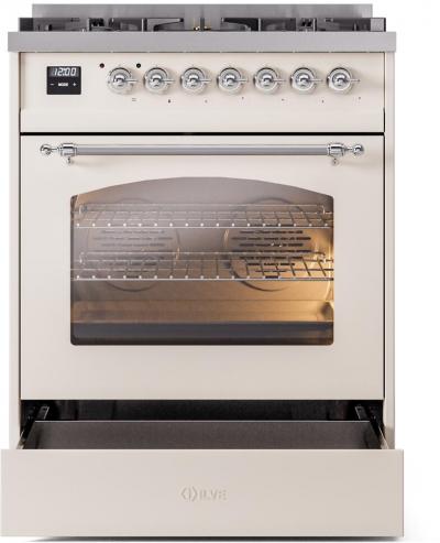 30" ILVE Nostalgie II Dual Fuel Liquid Propane Freestanding Range in Antique White with Chrome Trim - UP30NMP/AWC LP