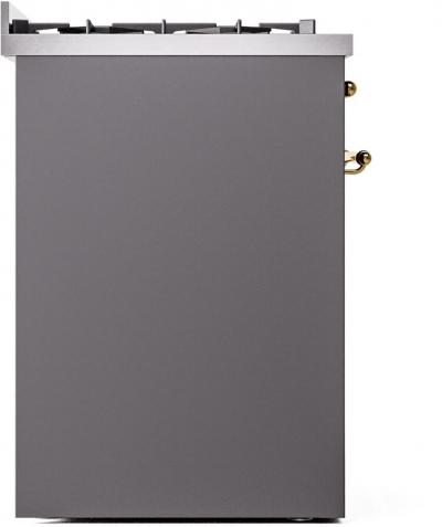 30" ILVE Nostalgie II Dual Fuel Natural Gas Freestanding Range in Matte Graphite with Brass Trim - UP30NMP/MGG NG