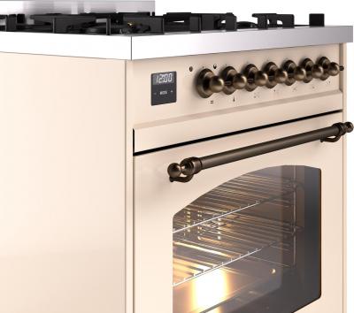 30" ILVE Nostalgie II Dual Fuel Natural Gas Freestanding Range in Antique White with Bronze Trim - UP30NMP/AWB NG