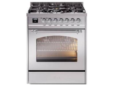 30" ILVE Nostalgie II Dual Fuel Natural Gas Freestanding Range in Stainless Steel with Chrome Trim - UP30NMP/SSC NG