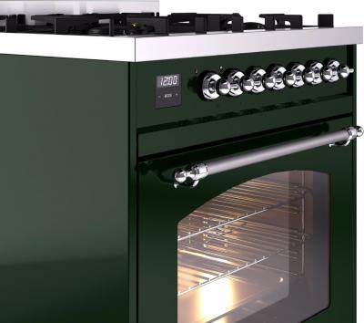 30" ILVE Nostalgie II Dual Fuel Natural Gas Freestanding Range in Emerald Green with Chrome Trim - UP30NMP/EGC NG