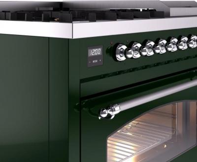 48" ILVE Nostalgie II Dual Fuel Liquid Propane Freestanding Range in Emerald Green with Chrome Trim -UP48FNMP/EGC LP