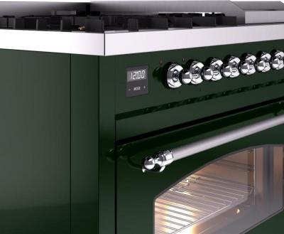 48" ILVE Nostalgie II Dual Fuel Natural Gas Freestanding Range in Emerald Green with Chrome Trim - UP48FNMP/EGC NG