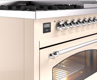 48" ILVE Nostalgie II Dual Fuel Natural Gas Freestanding Range in Antique White with Chrome Trim - UP48FNMP/AWC NG