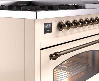 48" ILVE Nostalgie II Dual Fuel Liquid Propane Freestanding Range in Antique White with Bronze Trim - UP48FNMP/AWB LP