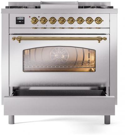 36" ILVE Professional Plus II Dual Fuel Natural Gas Freestanding Range with Chrome Trim - UP36FNMP/SSC NG