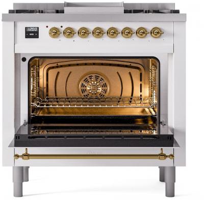 36" ILVE Professional Plus II Dual Fuel Liquid Propane Freestanding Range with Brass Trim - UP36FNMP/WHG LP