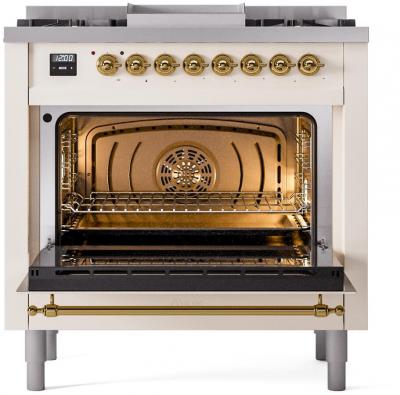 36" ILVE Professional Plus II Dual Fuel Liquid Propane Freestanding Range with Brass Trim - UP36FNMP/AWG LP