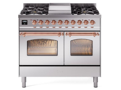 40" ILVE Nostalgie II Dual Fuel Liquid Propane Freestanding Range in Stainless Steel with Copper Trim - UPD40FNMP/SSP LP